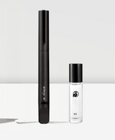 Black pen and clear bottle with logo on a white background